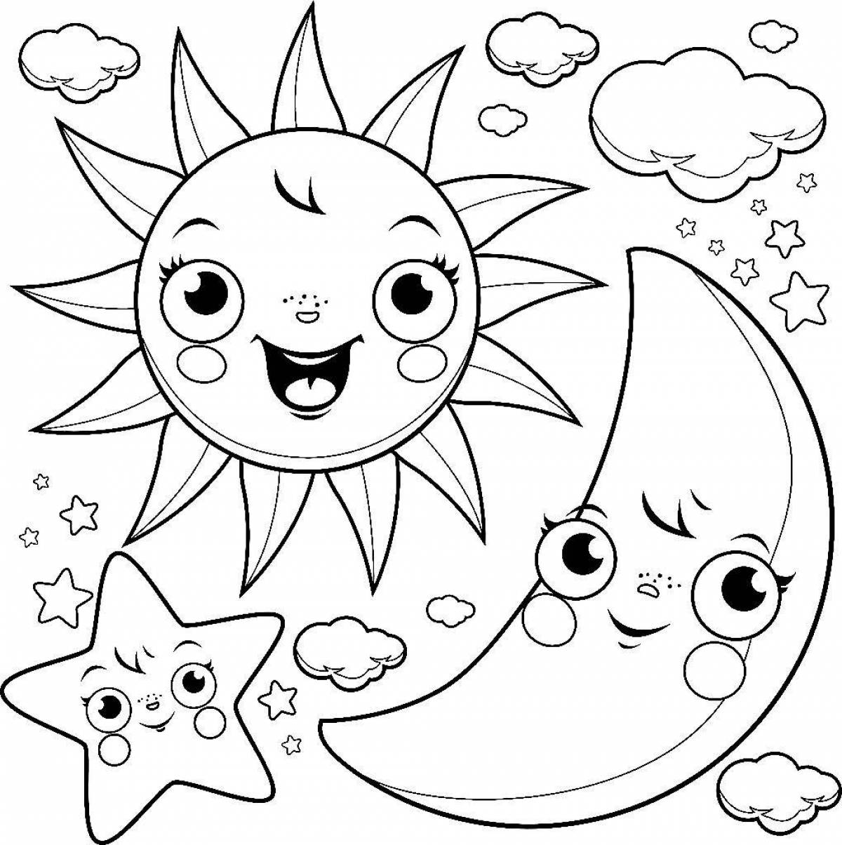 Great sun coloring book for kids 3-4 years old