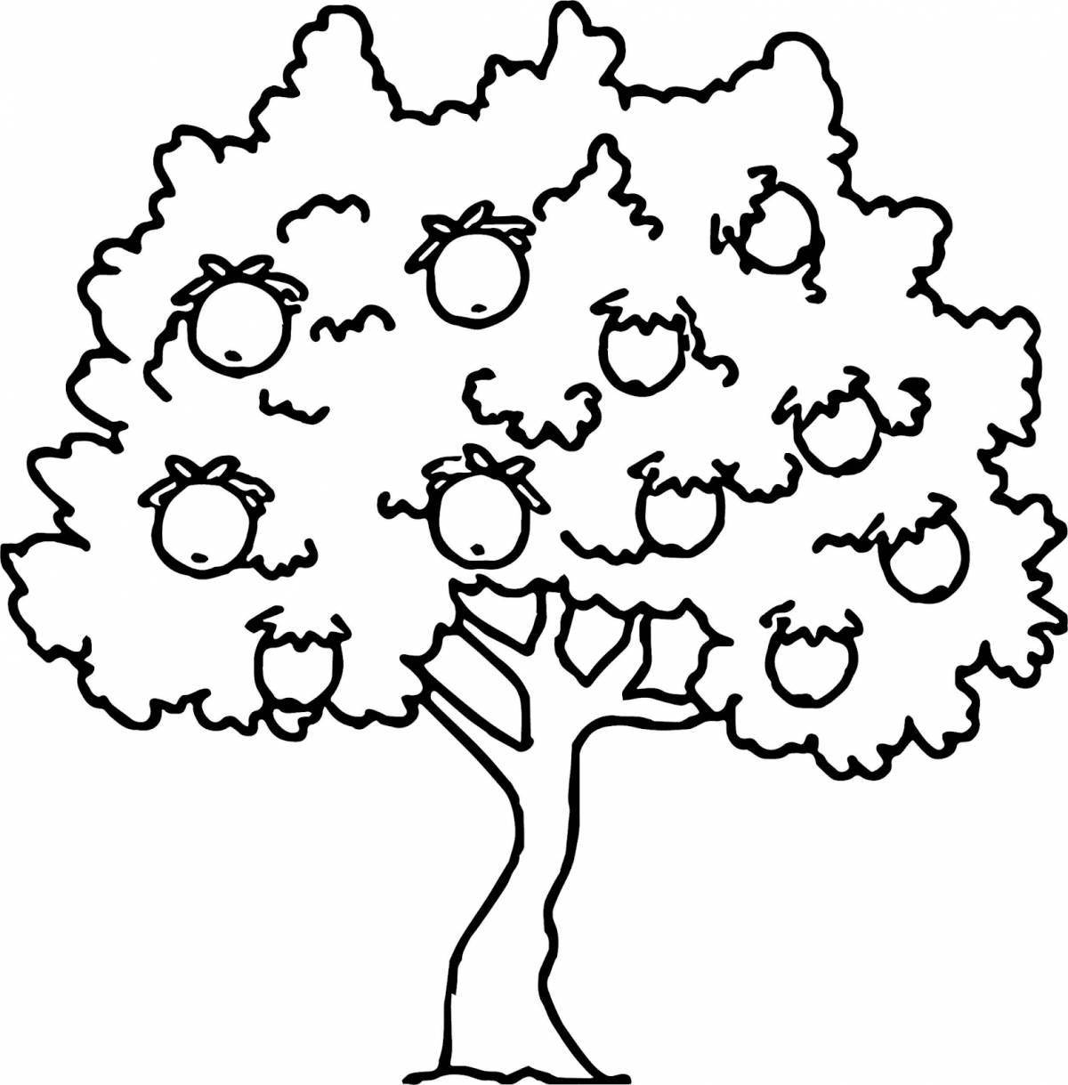 Bright apple tree with apples for children
