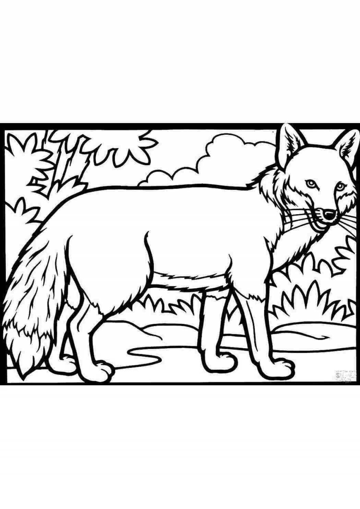 Coloring book playful fox for children 6-7 years old