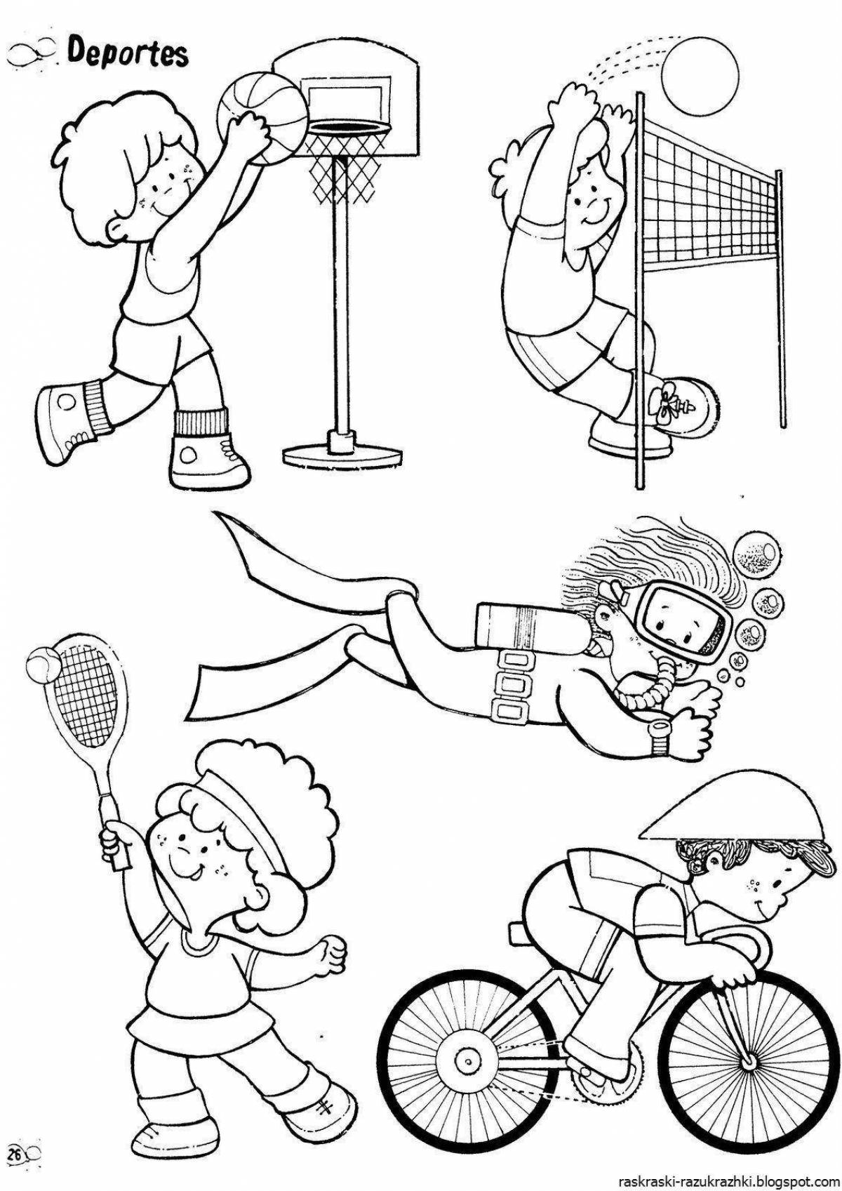 Entertaining sports coloring book for children 4-5 years old