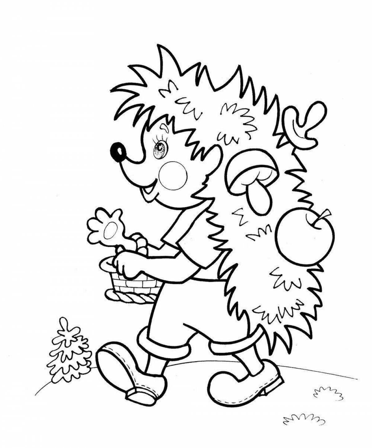 Coloring book happy hedgehog for kids