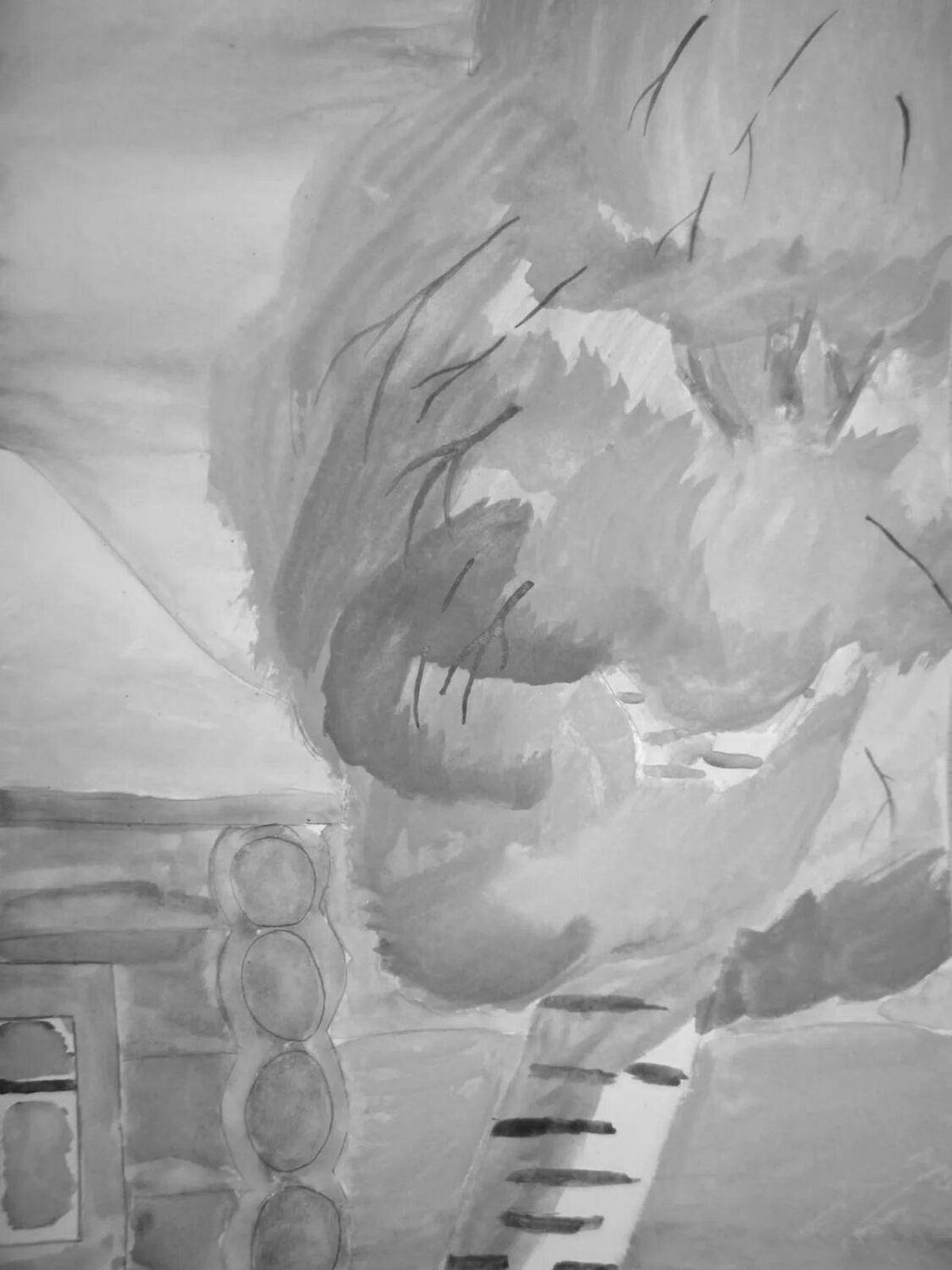 Violent coloring white birch under my window for children