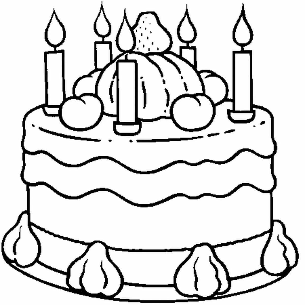 Веселый торт-раскраска для детей 3-4 лет