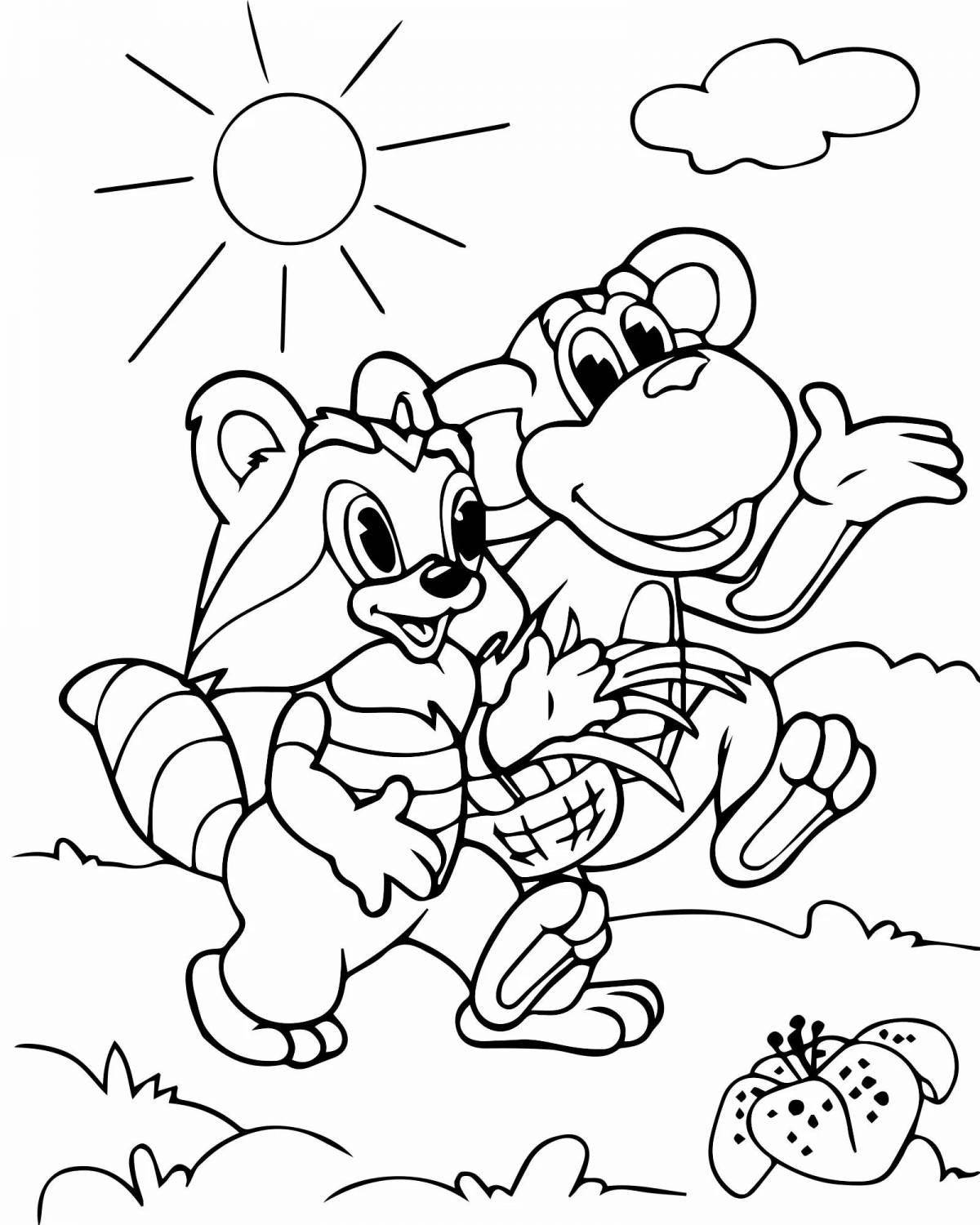 Colorful cartoon adventure coloring book for 3 year olds