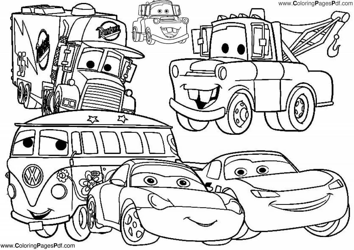 Coloring pages with cute cars for 3-4 year olds