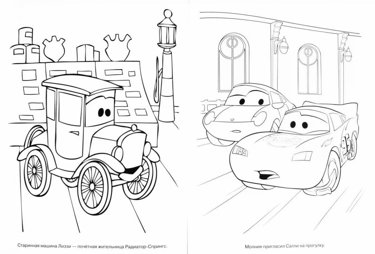 Coloring pages with colorful cars for 3-4 year olds