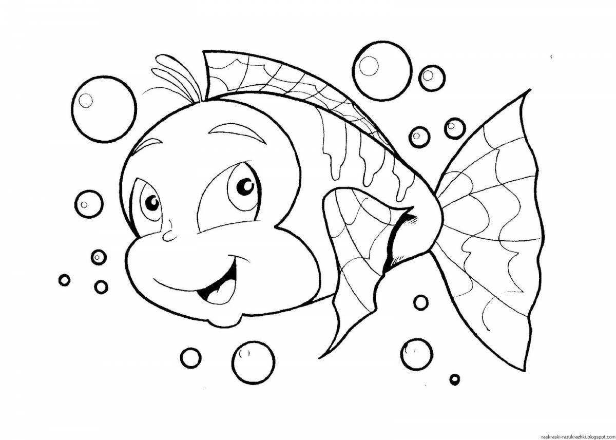 Блестящая страница раскраски золотая рыбка для детей