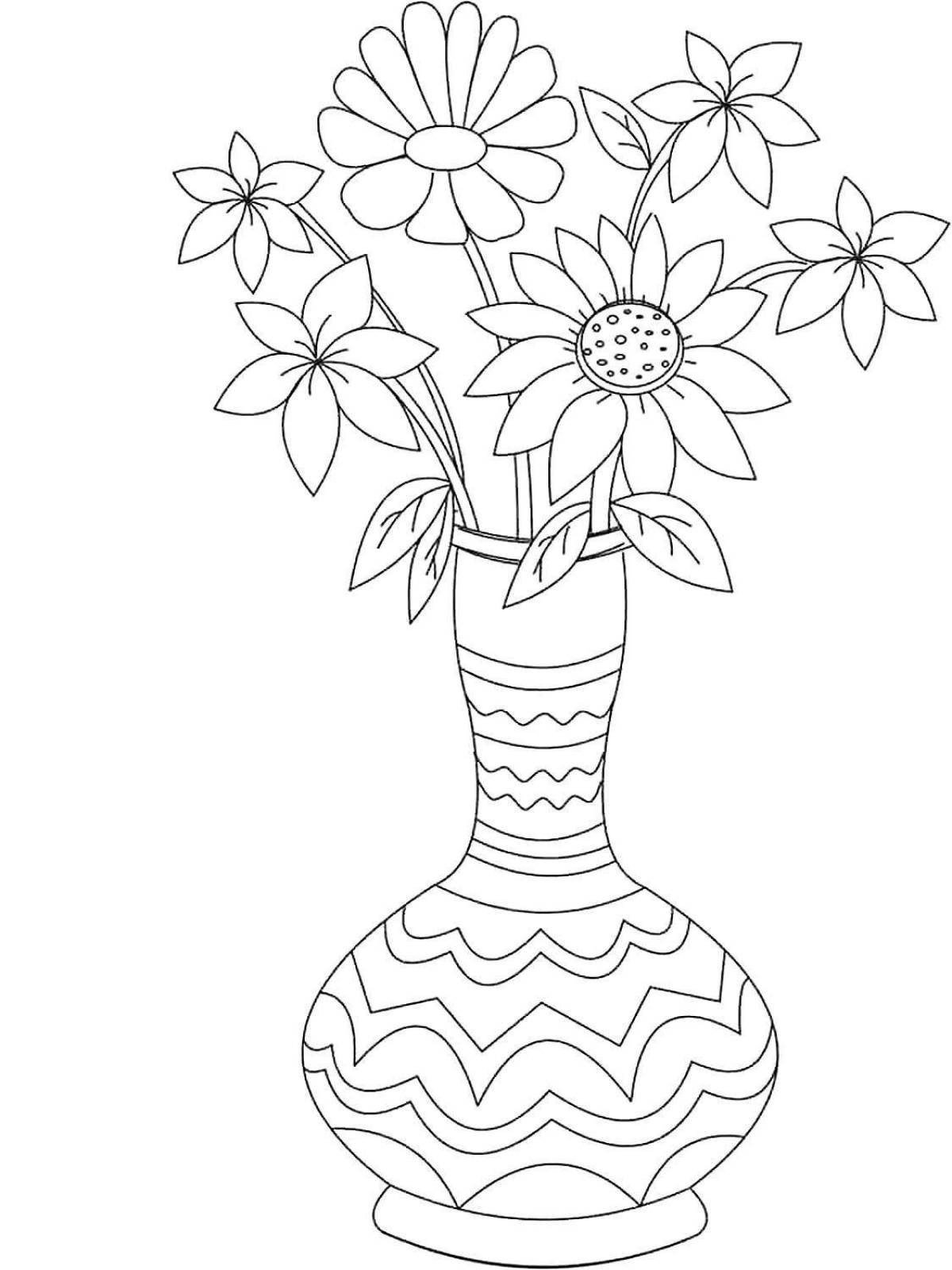 Colorful vase with flowers coloring book for children 5-6 years old