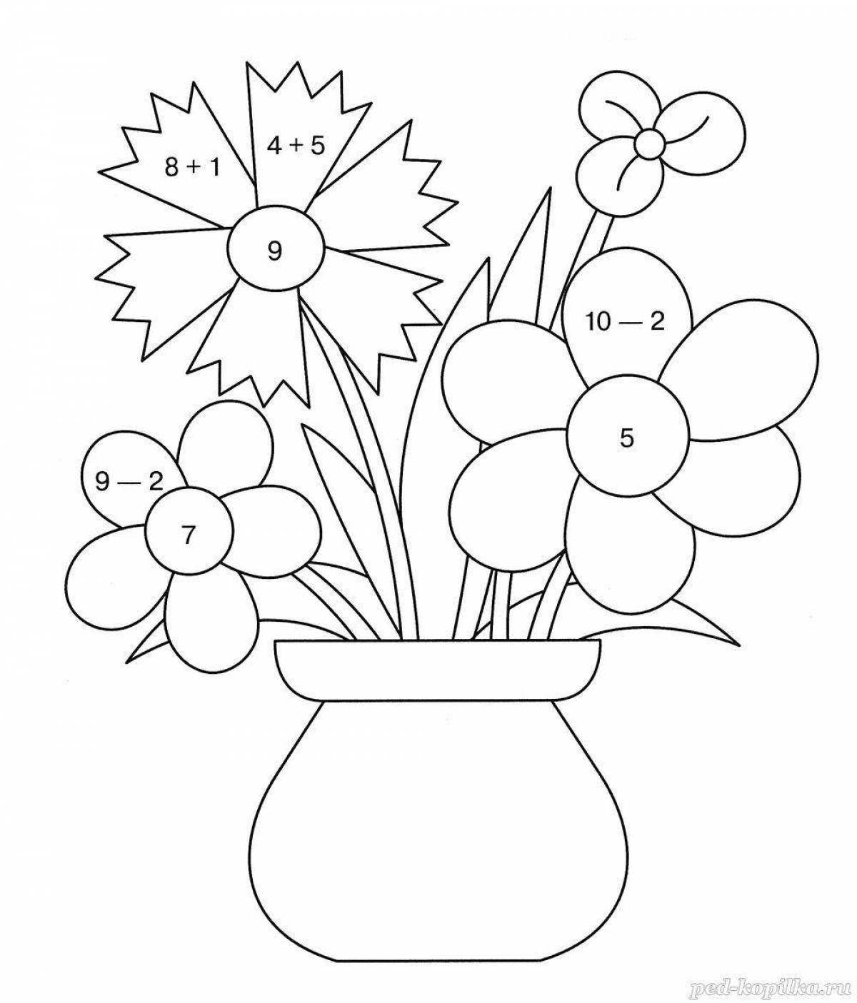 Merry vase with flowers coloring book for children 5-6 years old