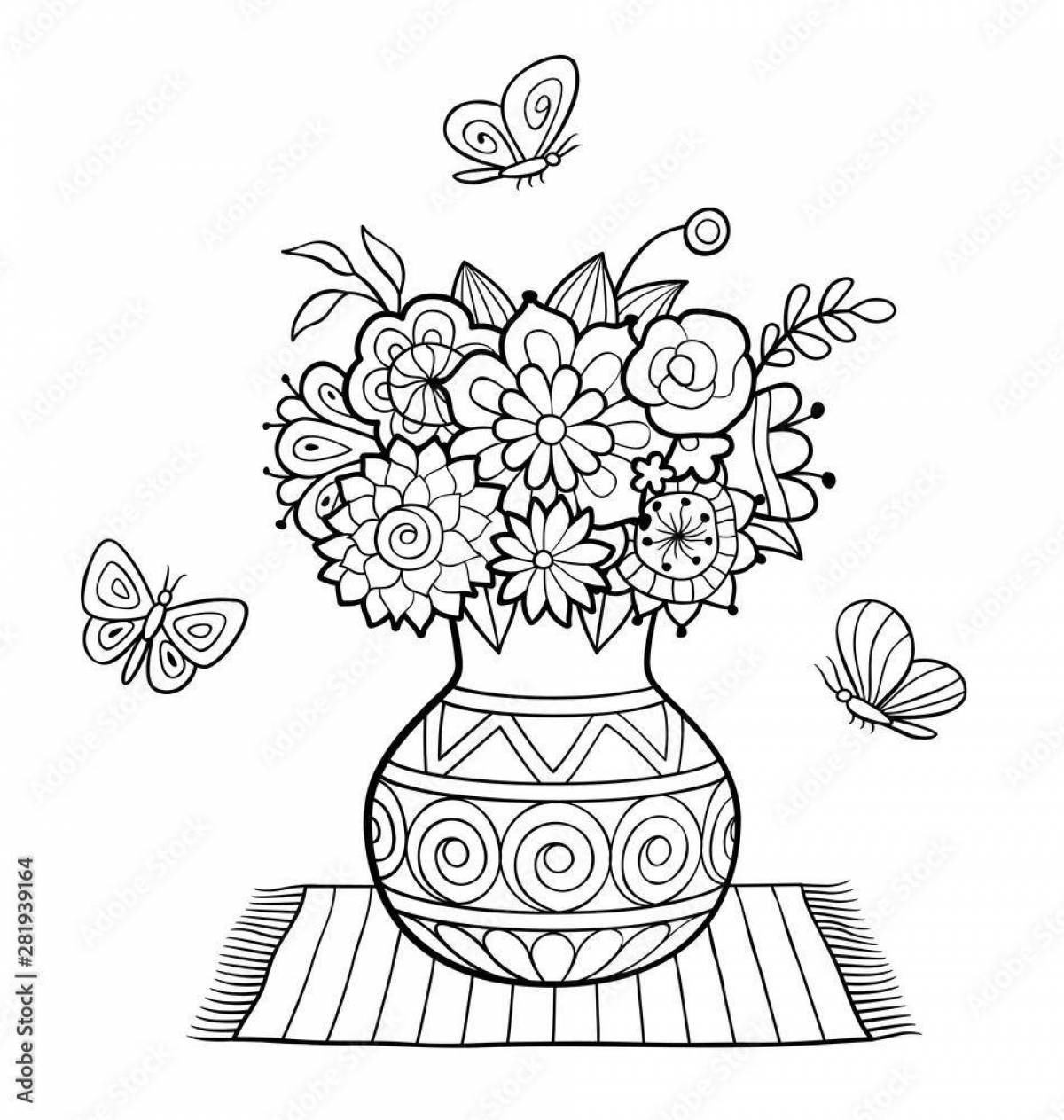 Fantastic vase with flowers coloring book for children 5-6 years old