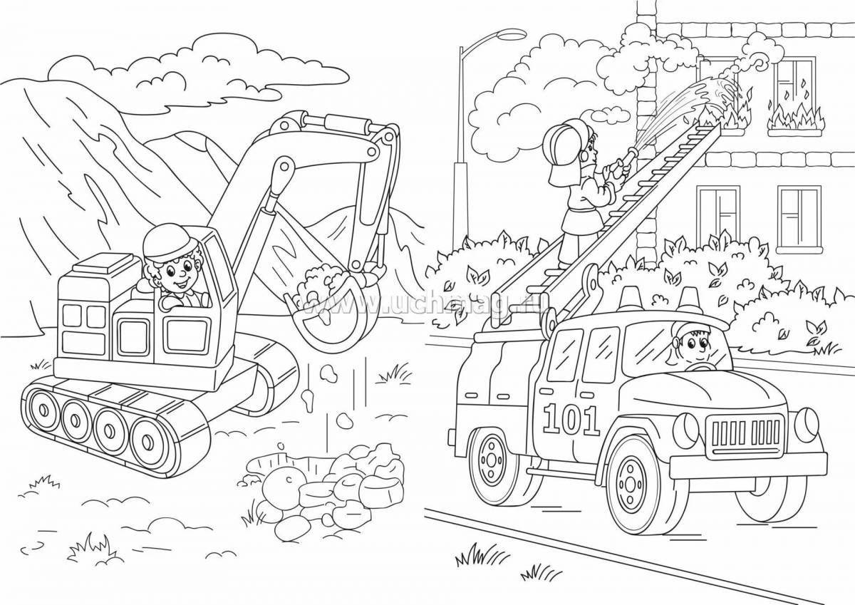 A fun coloring book for construction vehicles for 6-7 year olds