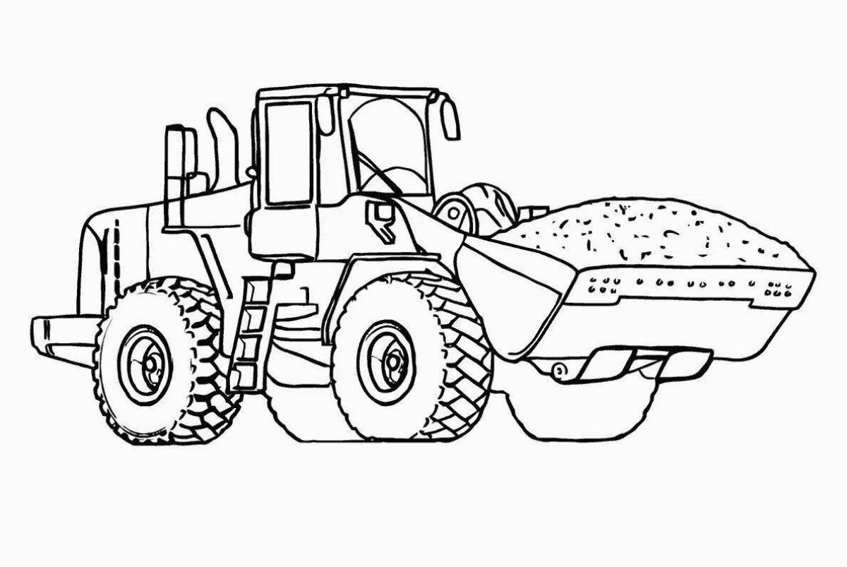 Playful construction machinery coloring page for 6-7 year olds