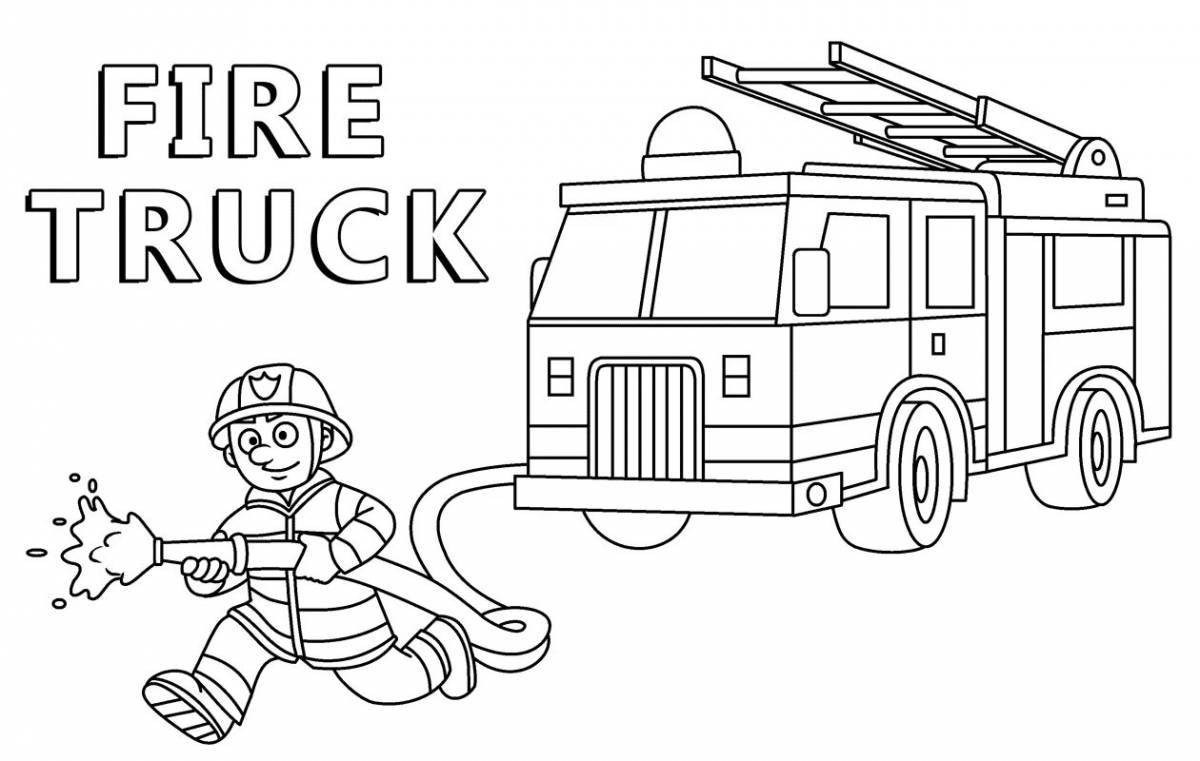 Bright fire truck coloring book for children 6-7 years old