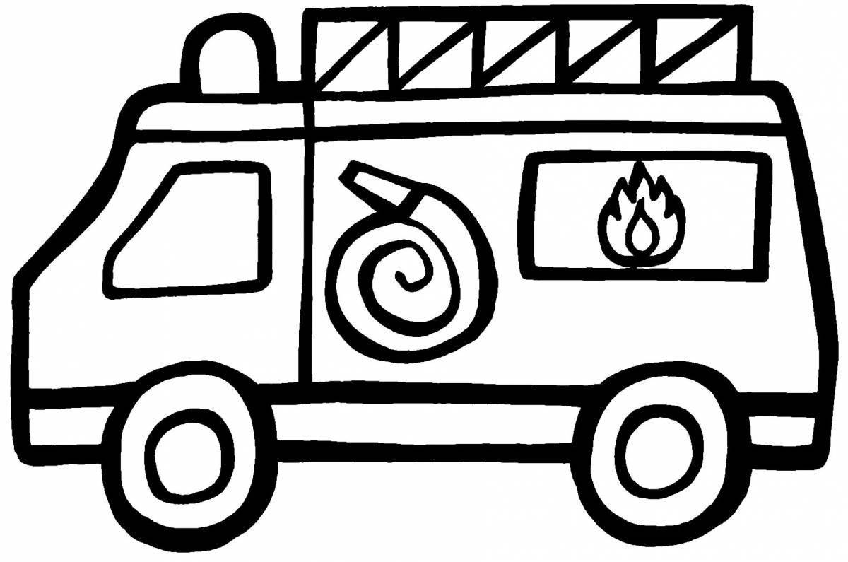 Playful fire truck coloring page for 6-7 year olds