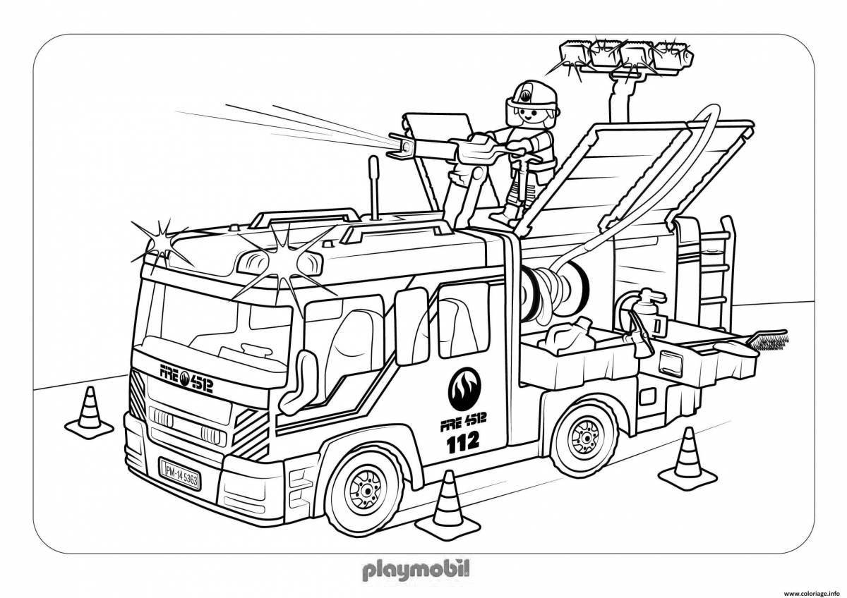 Раскраска сказочная пожарная машина для детей 6-7 лет