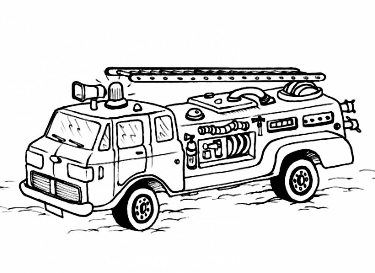 Удивительная страница раскраски пожарной машины для детей 6-7 лет