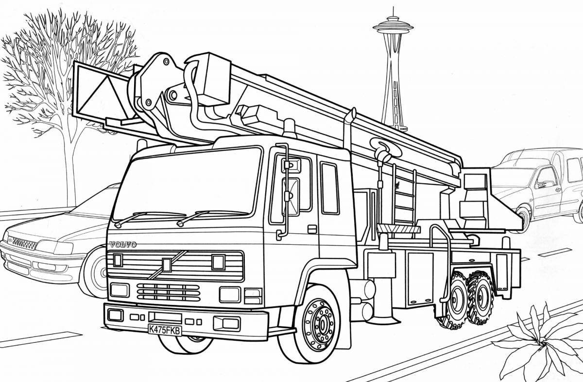Восхитительная страница раскраски пожарной машины для детей 6-7 лет