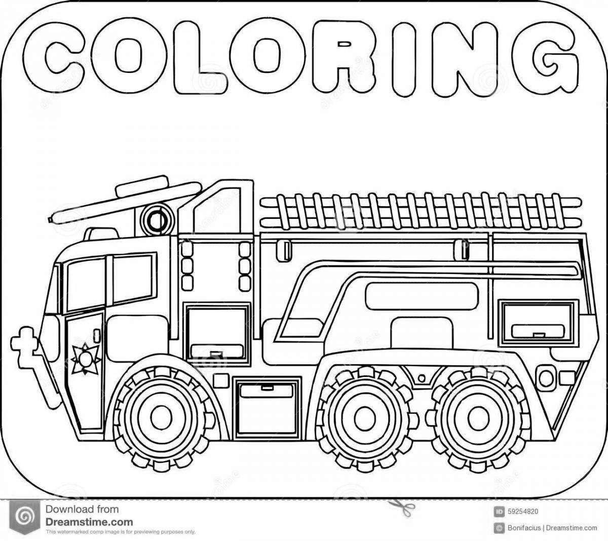 Vibrant fire truck coloring page for 6-7 year olds
