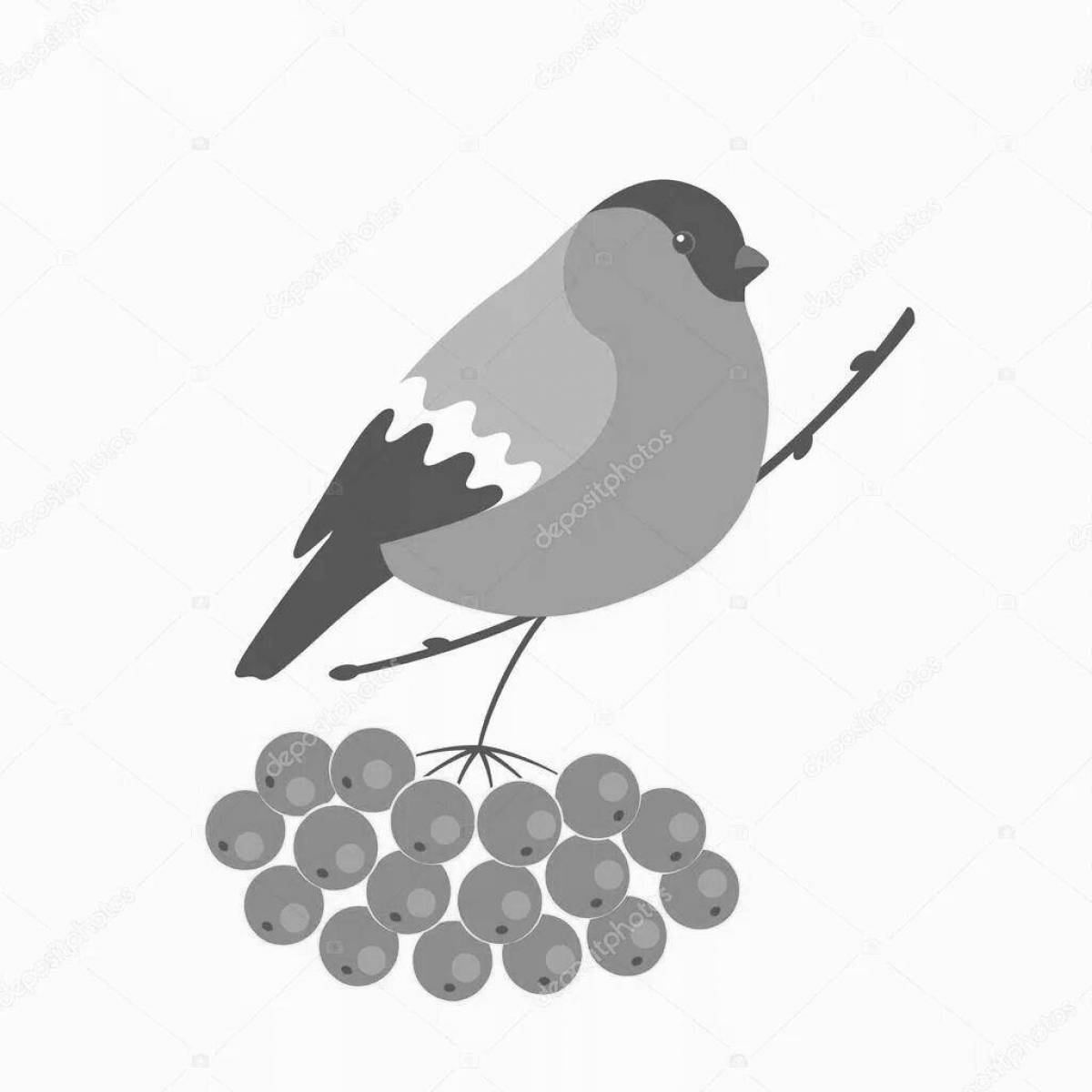 Fantastic bullfinch on a rowan branch for children 3-4 years old