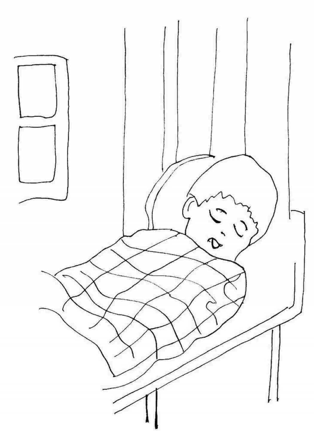 Раскраска мальчик спит в кроватке