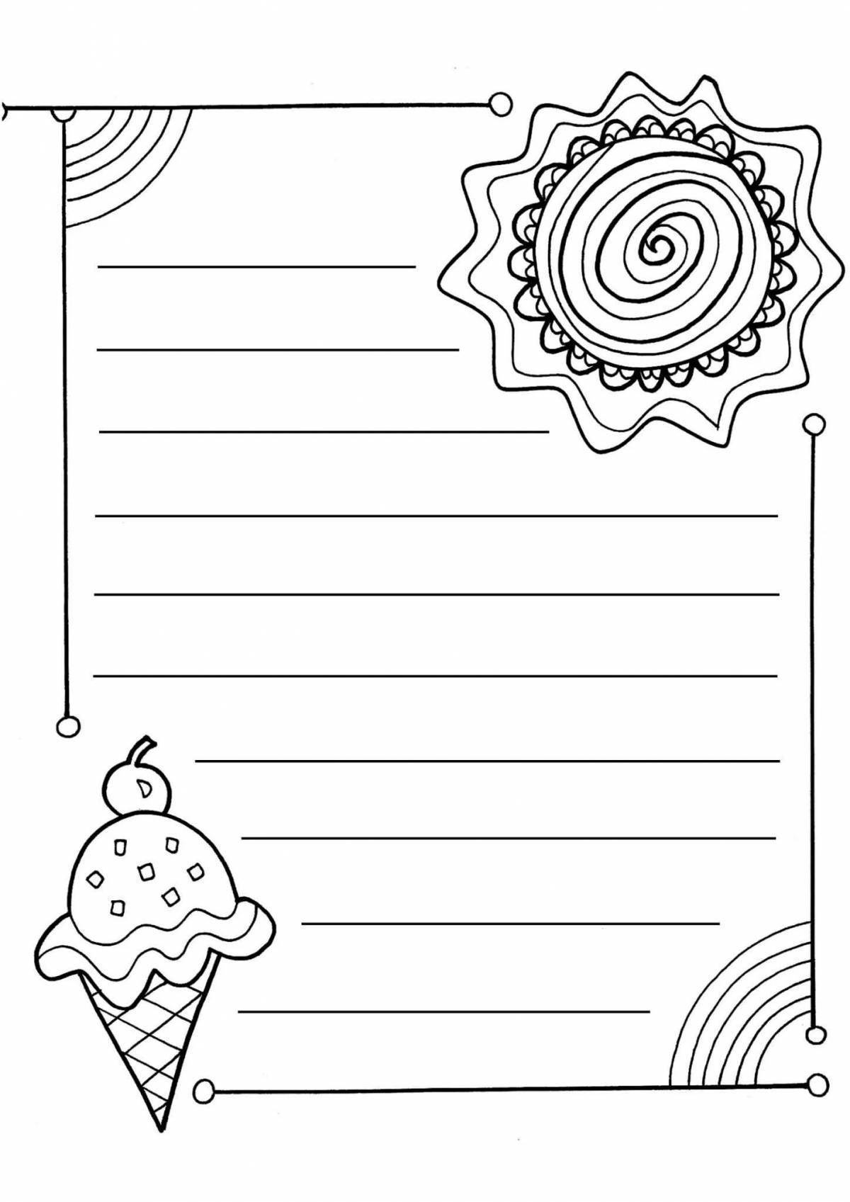 Раскраска письмо. Шаблон письма для детей. Раскраска writing paper. Lined paper Printable. Раскраска writing paper with Flowers.