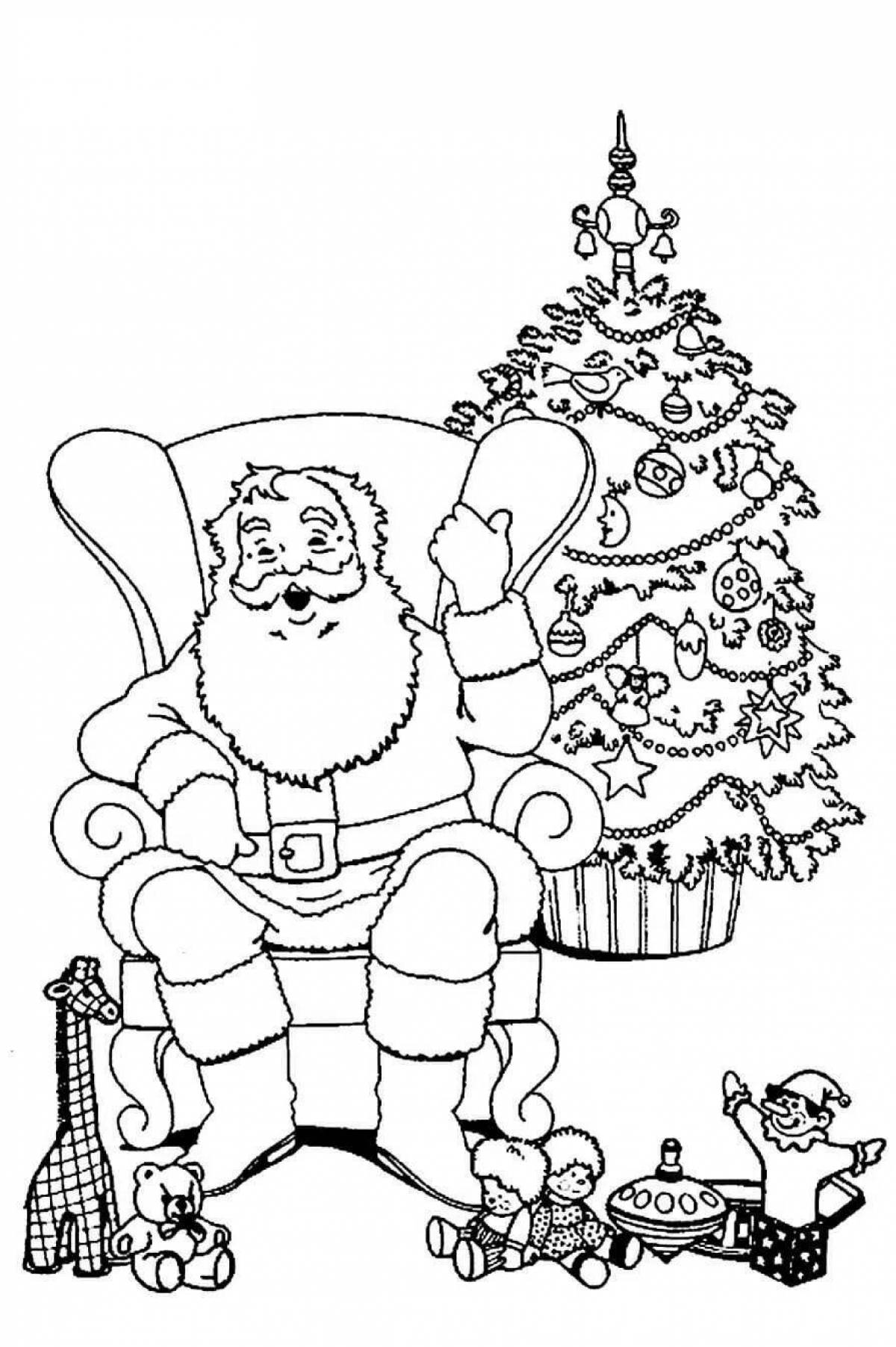 Дед Мороз с елочкой раскраска