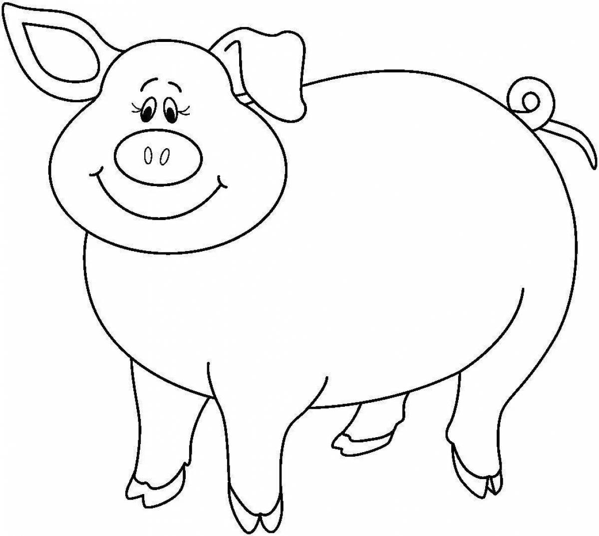Joyful pig coloring for kids
