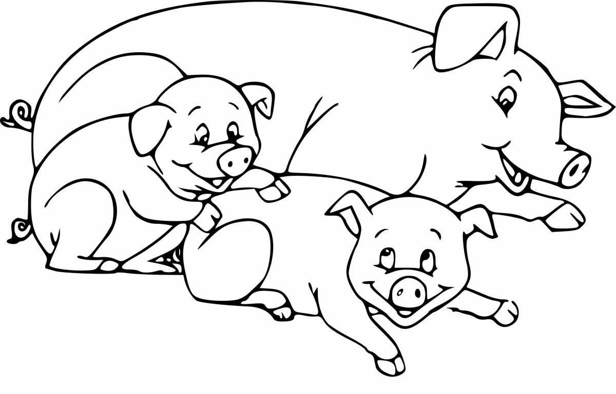 Игривая раскраска свинья для детей