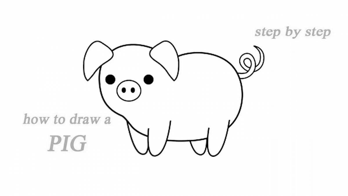 Cute pig coloring for kids