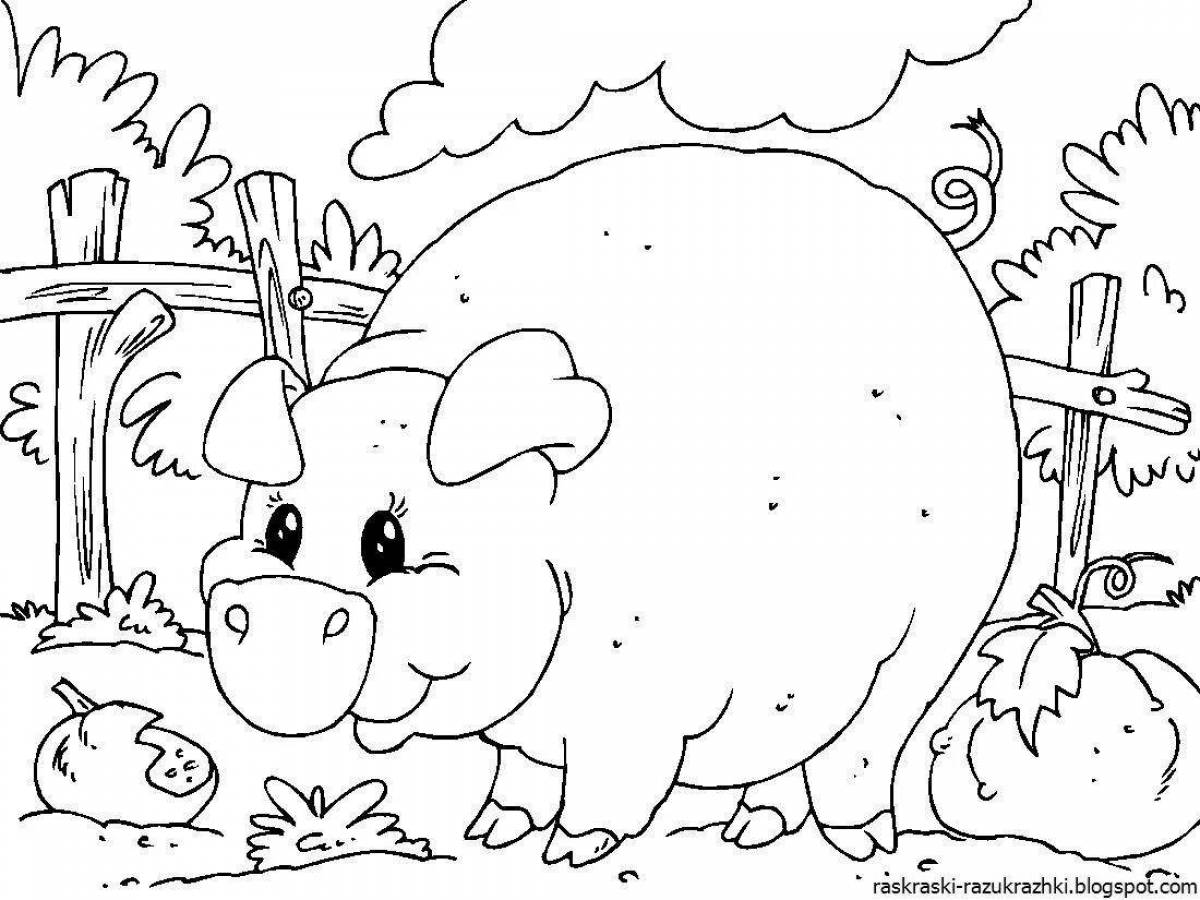 Счастливая раскраска свинья для детей