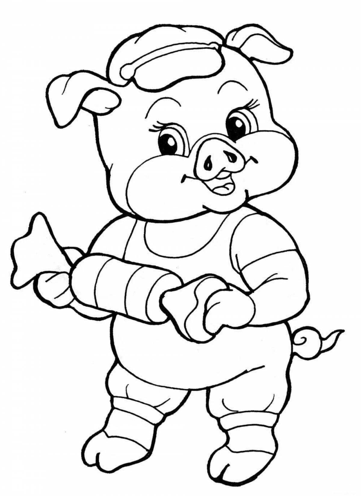 Живая раскраска свинья для детей