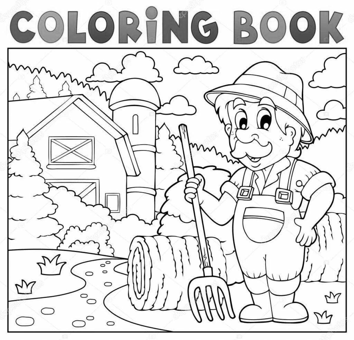 Coloring page funny farmer for kids