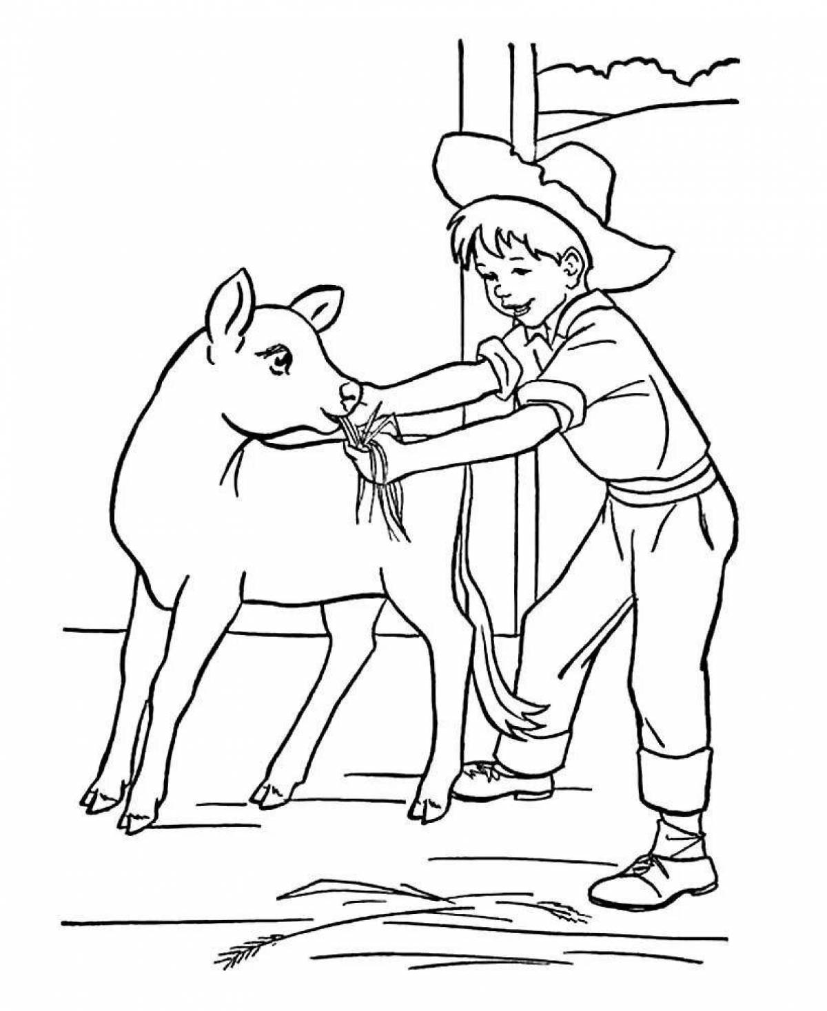 Animated farmer coloring page for kids