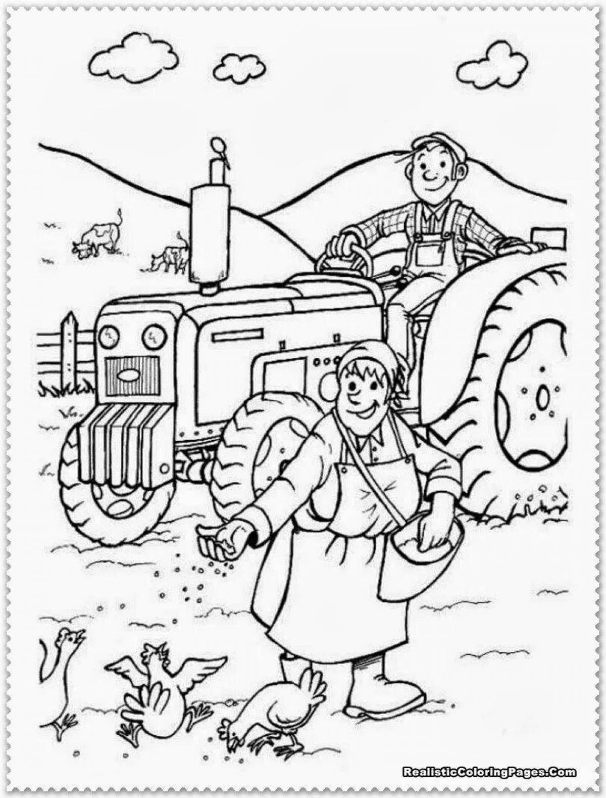 Colorful farmer coloring book for kids