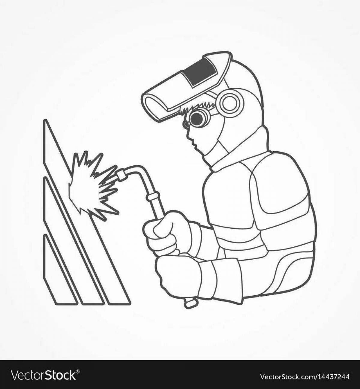 Colourful welder coloring book for kids