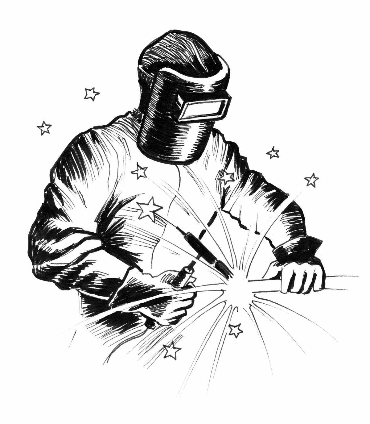 Adorable Welder Coloring Page for Toddlers