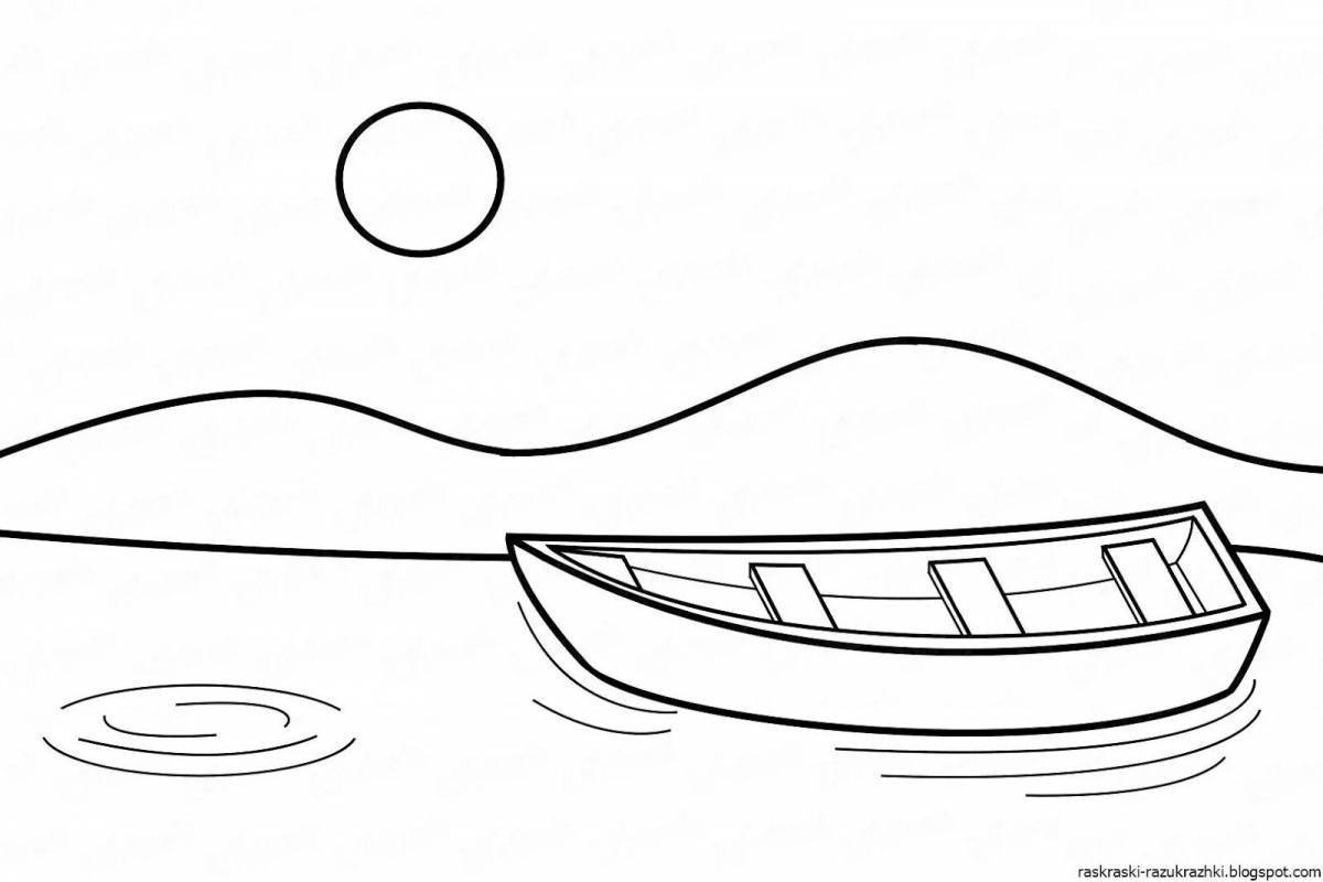 Игривая страница раскраски лодки для детей