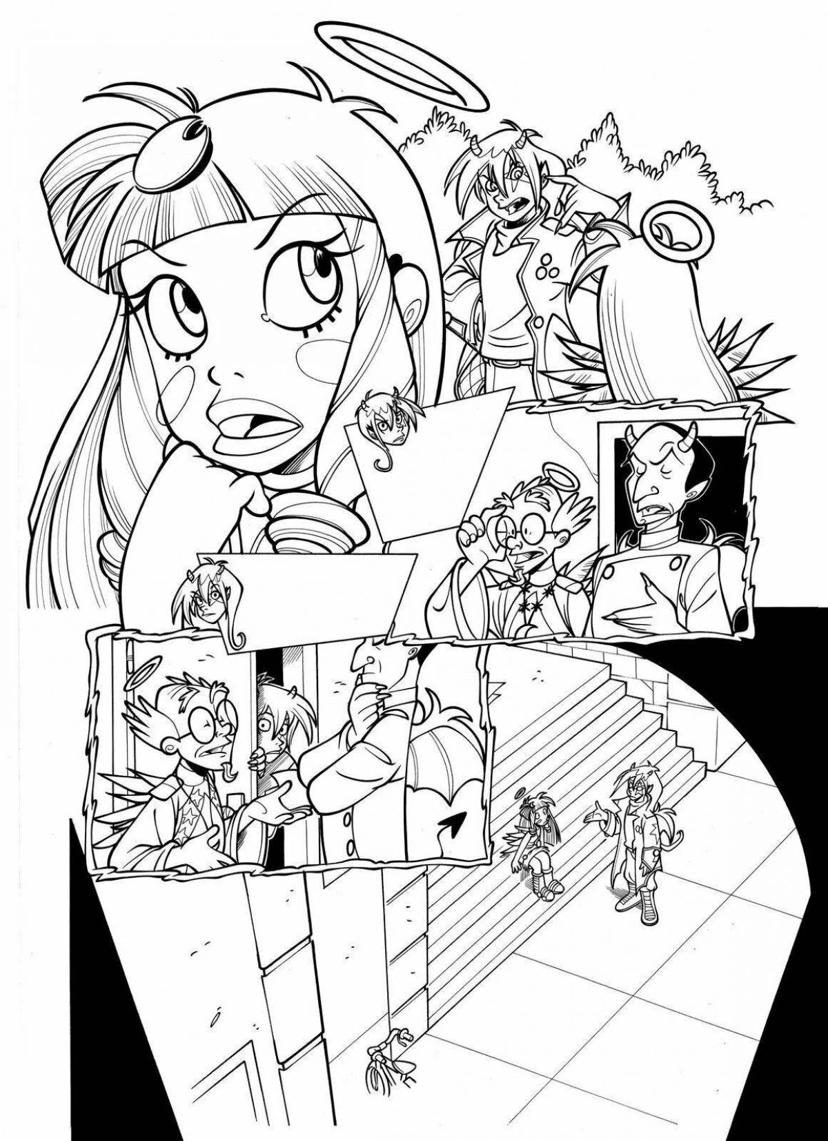 Playful Girls Comic Coloring Page