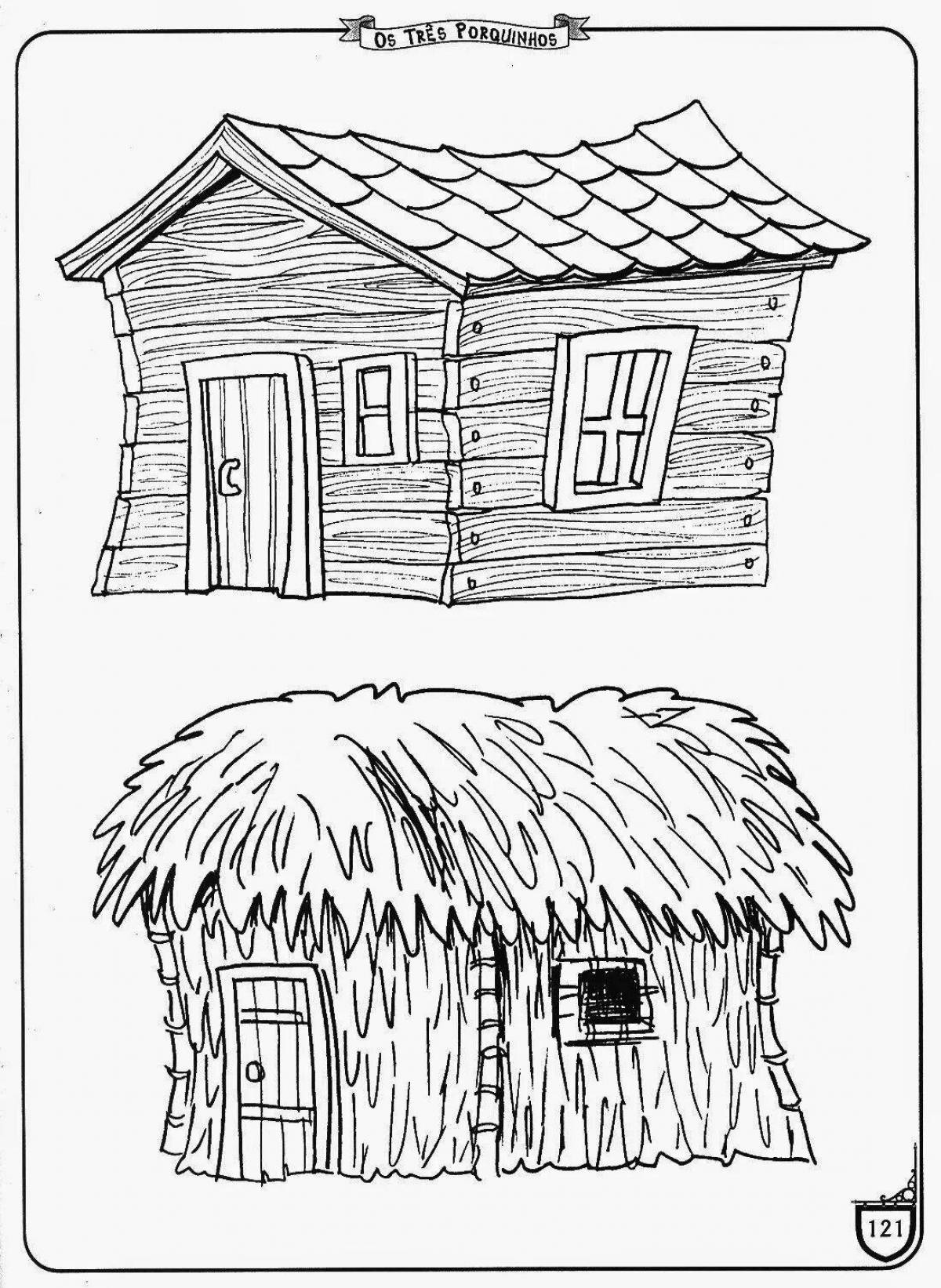 Coloring page happy hut for kids