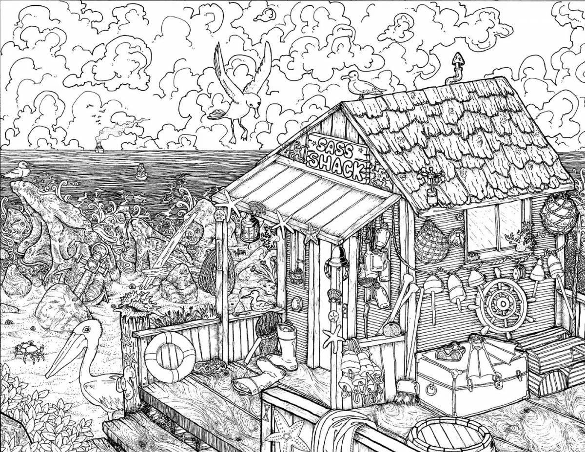 Exquisite hut coloring book for kids