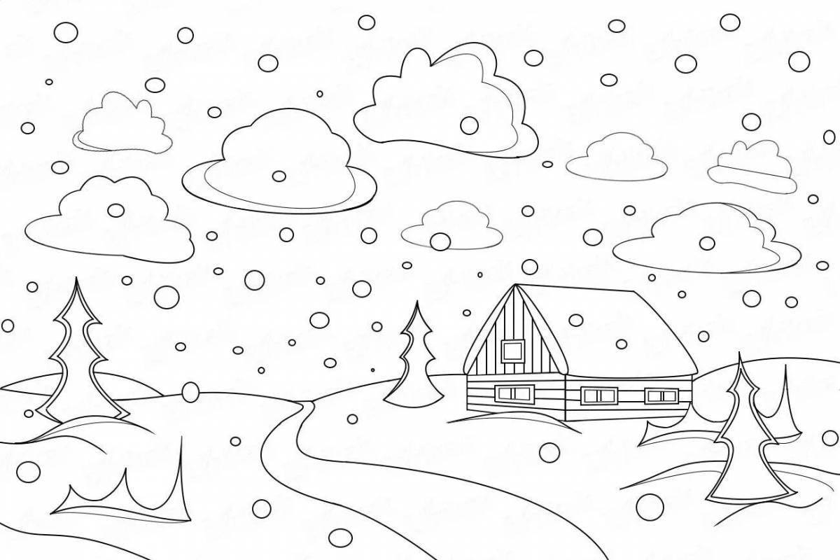 Сказочная раскраска «снегопад» для детей