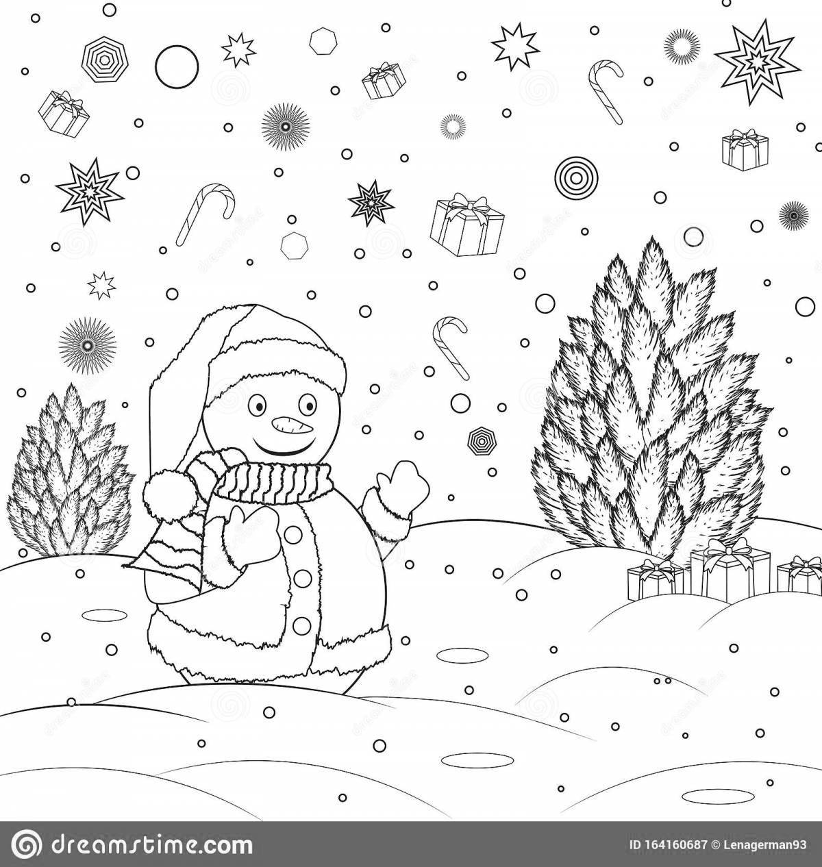 Блестящая страница раскраски снегопада для учащихся