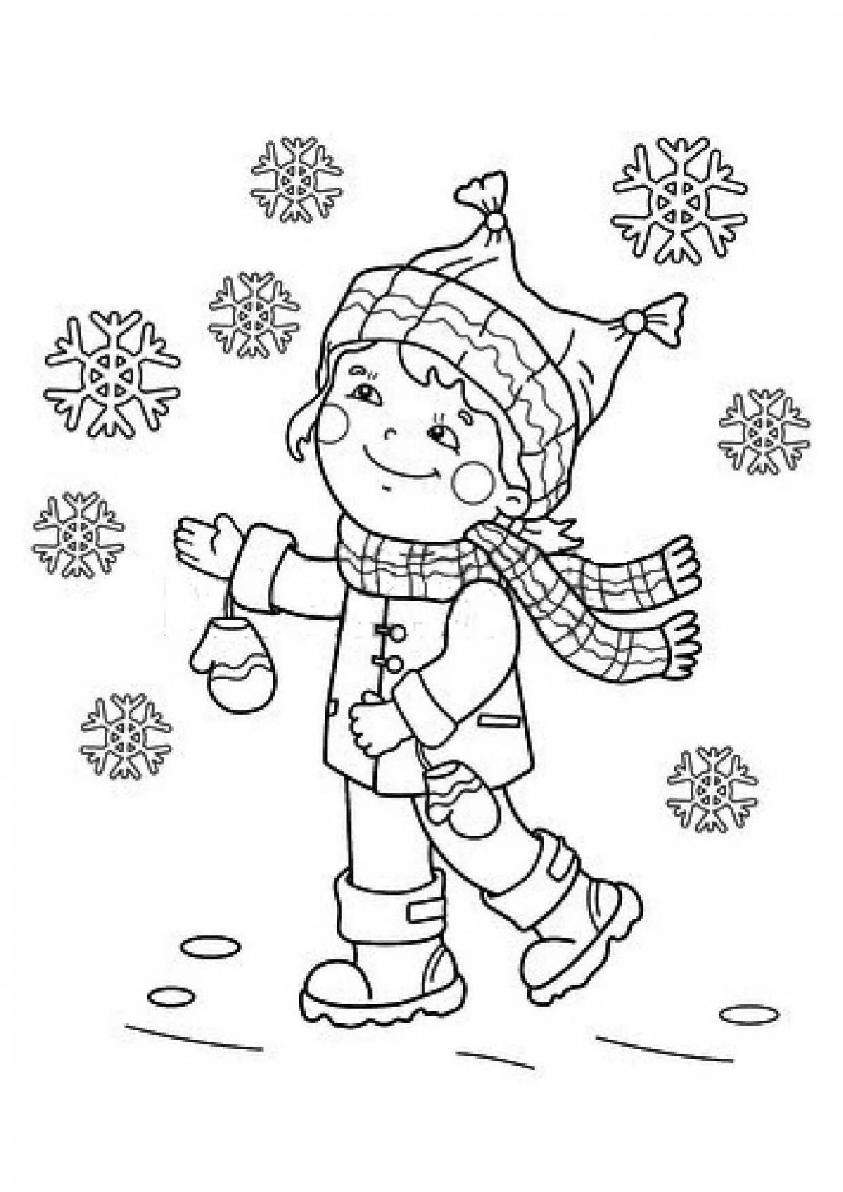 Exciting snowfall coloring book for kids