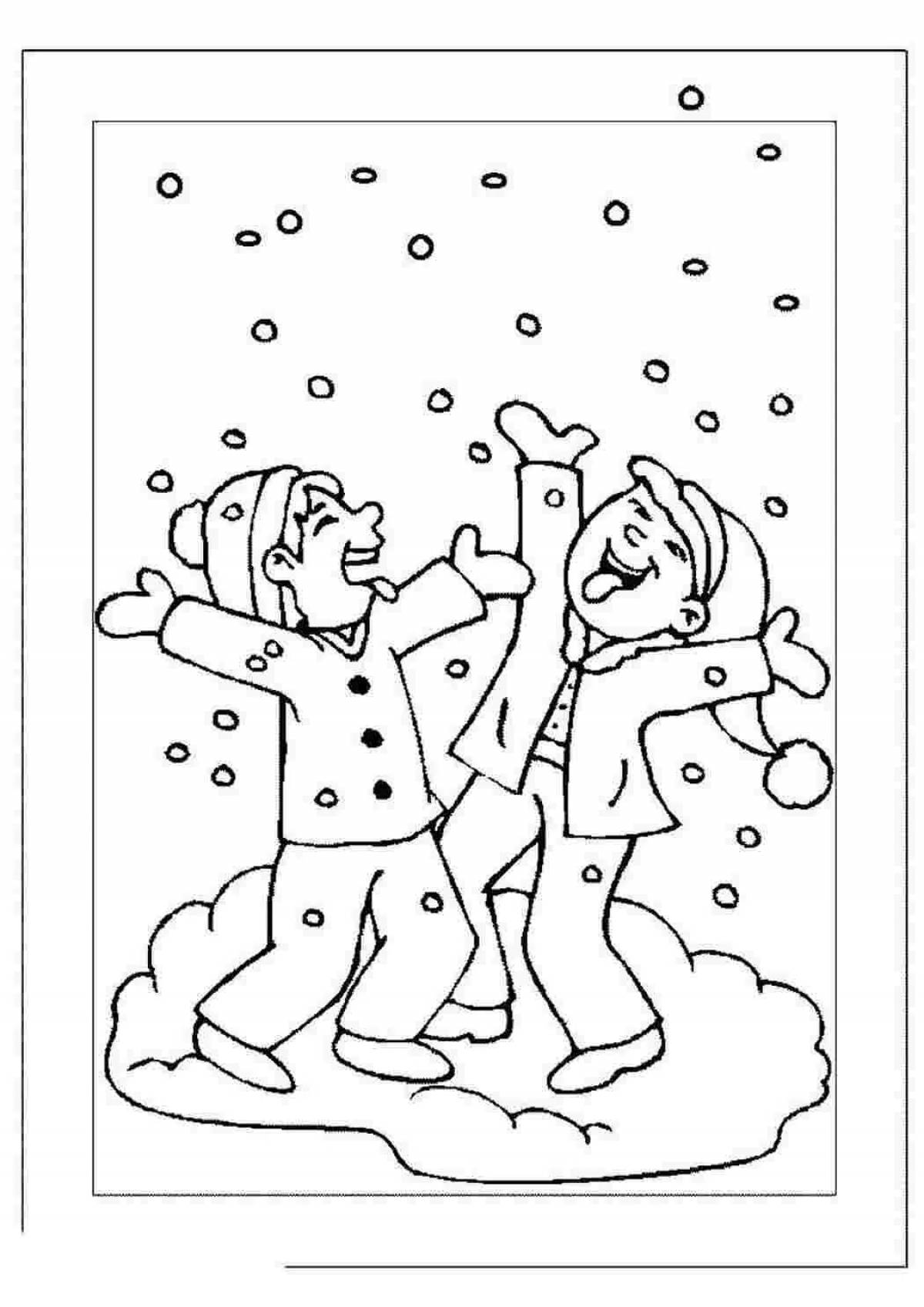 Wonderful snowfall coloring for kids