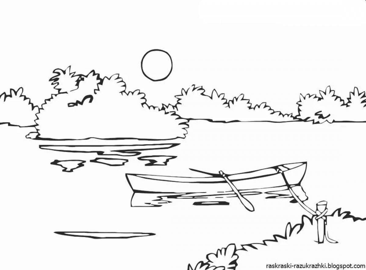 Colourful lake coloring pages for kids