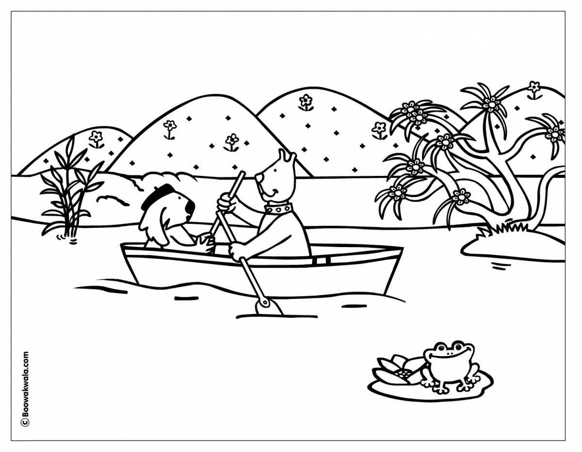 Coloring page happy lake for kids