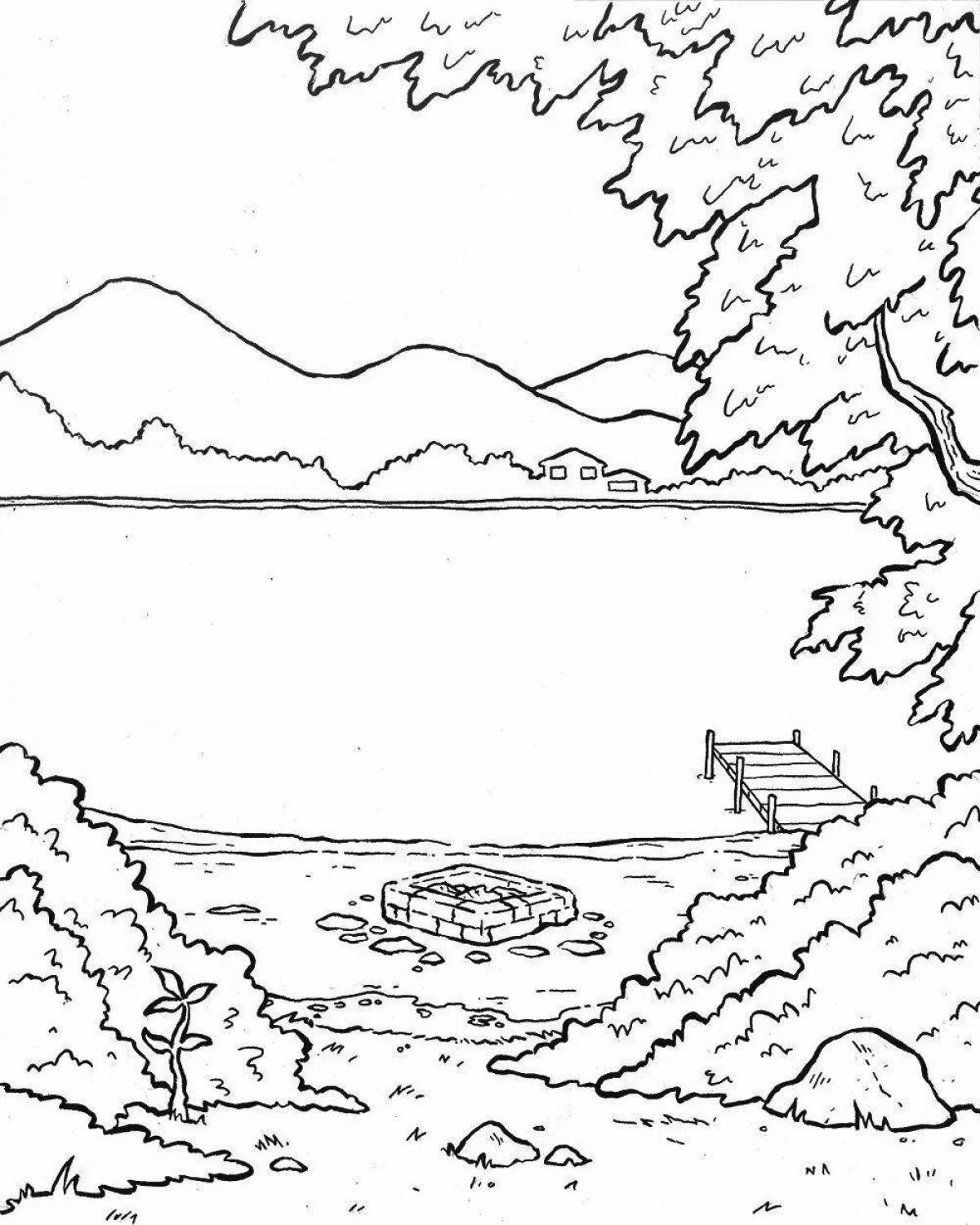Exquisite lake coloring book for kids