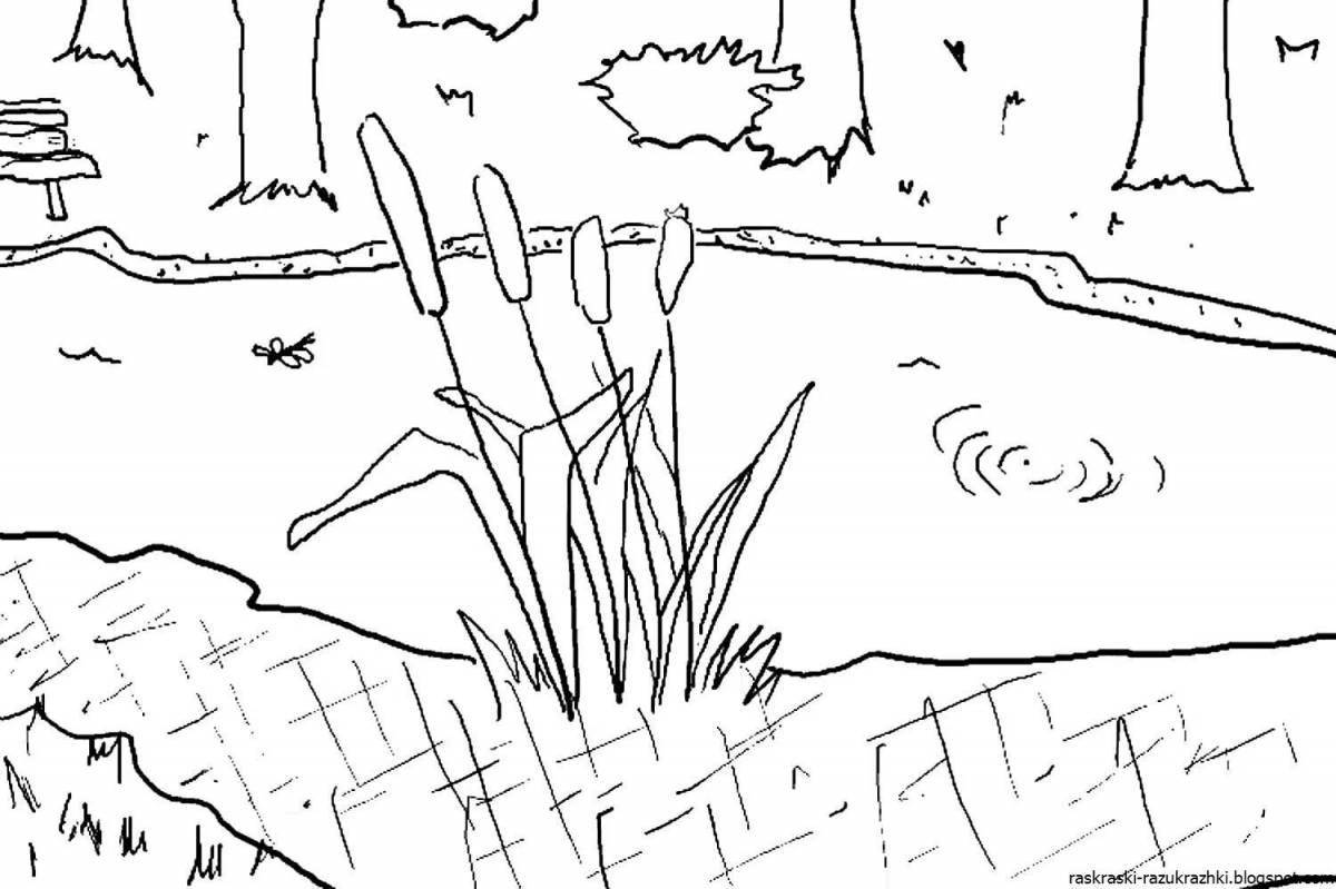 Playful lake coloring page for kids