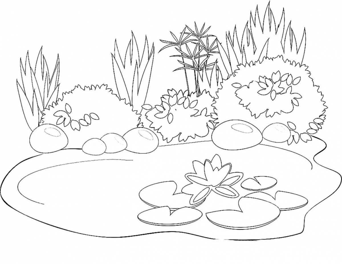 Animated lake coloring page for kids