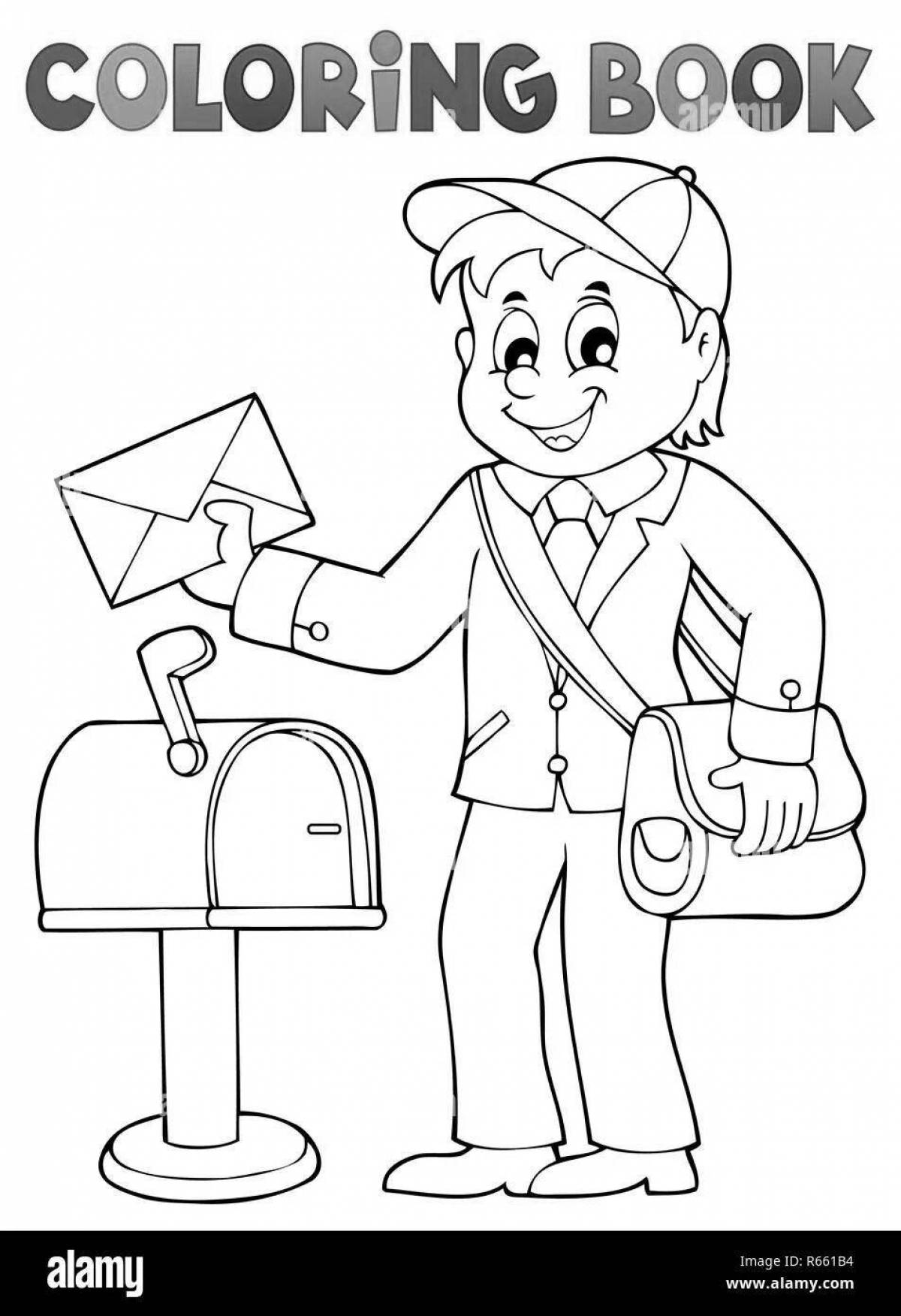Cheerful postman coloring for kids